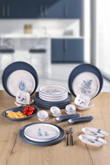 Keramika Blue Magic Yuvarlak Desenli 27 Parça 6 Kişilik Seramik Kahvaltı Takımı Beyaz-Mavi
