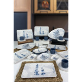 Keramika Blue Magic Siera Kare-Oval Desenli 27 Parça 6 Kişilik Seramik Kahvaltı Takımı Beyaz-Mavi