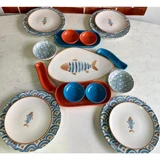 Keramika Koi Oval-Yuvarlak Desenli 19 Parça 4 Kişilik Seramik Kahvaltı Takımı Çok Renkli