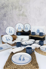 Keramika Blue Magic Stackable Yuvarlak Desenli 26 Parça 6 Kişilik Seramik Kahvaltı Takımı Beyaz-Mavi