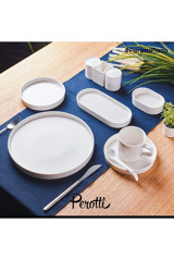 Rossel Premium Perotti Pagoro 35 Parça 6 Kişilik Porselen Kahvaltı Takımı Beyaz