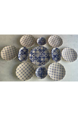 Keramika Yuvarlak Desenli 11 Parça Seramik Kahvaltı Takımı Beyaz-Mavi