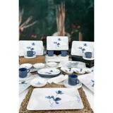Keramika Blue Magic Siera 19863 Kare Desenli 31 Parça 6 Kişilik Seramik Kahvaltı Takımı Beyaz
