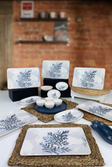 Keramika Blue Magic Kare Desenli 18 Parça 6 Kişilik Seramik Kahvaltı Takımı Beyaz