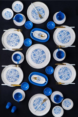 Acar Blue Blanc Yuvarlak Desenli 35 Parça 6 Kişilik Porselen Kahvaltı Takımı Beyaz- Mavi