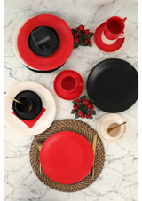 Keramika Noble Matte 18 Parça 6 Kişilik Seramik Kahvaltı Takımı Kırmızı-Krem-Siyah