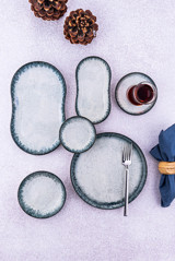 Bambum Lara Moon Yuvarlak Desenli 26 Parça 6 Kişilik Porselen Kahvaltı Takımı Mavi