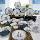Keramika Blue Magic Stackable Yuvarlak Desenli 30 Parça 12 Kişilik Seramik Kahvaltı Takımı Beyaz-Mavi