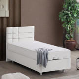 Setay Almada 90x200 cm Başlıklı Yataklı Sandıklı Tek Kişilik Baza Seti Beyaz