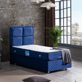 Setay Grand 120x200 cm Başlıklı Yataklı Sandıklı Tek Kişilik Baza Seti Lacivert