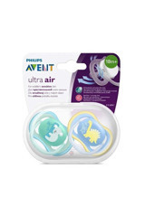 Philips Avent Ultra Air SCF349/11 18 Ay+ Fosforlu Delikli Ortodontik Damaklı Silikon 2'li Emzik Mavi Yeşil