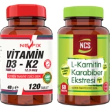 Nevfix Karabiber Ekstresi L-Karnitin 60 Tablet + Nevfix Vitamin D3 +K2 120 Tablet