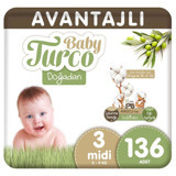 Baby Turco Doğadan 3 Numara Organik Cırtlı Bebek Bezi 136 Adet