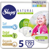 Sleepy Natural Ultra Hassas 5 Numara Organik Cırtlı Bebek Bezi 72 Adet
