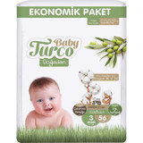 Baby Turco Doğadan 3 Numara Organik Cırtlı Bebek Bezi 56 Adet
