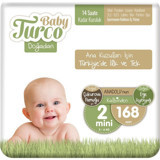 Baby Turco Doğadan 2 Numara Organik Göbek Oyuntulu Cırtlı Bebek Bezi 168 Adet