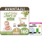 Baby Turco Doğadan Yenidoğan Organik Göbek Oyuntulu Cırtlı Bebek Bezi 160 Adet