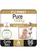 Pure Baby Organic 4 Numara Organik Cırtlı Bebek Bezi 96 Adet