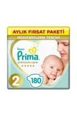 Prima Premium Care 2 Numara Göbek Oyuntulu Cırtlı Bebek Bezi 180 Adet