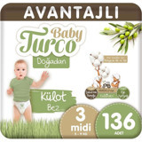 Baby Turco Doğadan 3 Numara Organik Külot Bebek Bezi 136 Adet