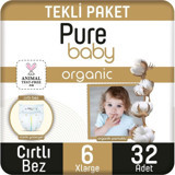 Pure Baby Organic 6 Numara Organik Cırtlı Bebek Bezi 32 Adet