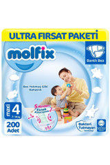 Molfix 4 Numara Cırtlı Bebek Bezi 200 Adet