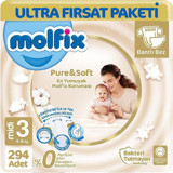 Molfix Pure&Soft 3 Numara Organik Cırtlı Bebek Bezi 294 Adet