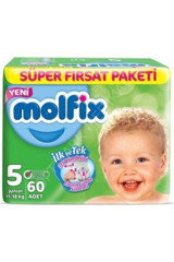 Molfix 5 Numara Göbek Oyuntulu Cırtlı Bebek Bezi 60 Adet