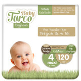 Baby Turco Doğadan 4 Numara Organik Cırtlı Bebek Bezi 120 Adet