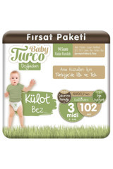 Baby Turco Doğadan 3 Numara Organik Külot Bebek Bezi 102 Adet