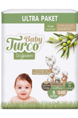 Baby Turco Doğadan 5 Numara Organik Cırtlı Bebek Bezi 240 Adet