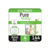 Pure Baby Organic 4 Numara Organik Külot Bebek Bezi 144 Adet