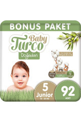 Baby Turco Doğadan 5 Numara Organik Cırtlı Bebek Bezi 92 Adet