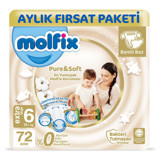 Molfix Pure&Soft 6 Numara Organik Cırtlı Bebek Bezi 72 Adet