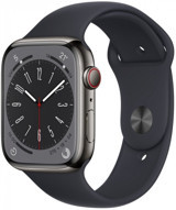 Apple Watch Series 8 Cellular Apple Uyumlu WatchOS Su Geçirmez 45 mm Fluoro Elastomer Kauçuk Kordon Kare Unisex Sim Kartlı Akıllı Saat Siyah