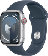 Apple Watch Series 9 Cellular Apple Uyumlu WatchOS Su Geçirmez 41 mm Fluoro Elastomer Kauçuk Kordon Kare Unisex Sim Kartlı Akıllı Saat Mavi