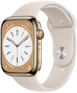 Apple Watch Series 8 Cellular Apple Uyumlu WatchOS Su Geçirmez 45 mm Fluoro Elastomer Kauçuk Kordon Çelik Kasa Kare Unisex Sim Kartlı Akıllı Saat Krem