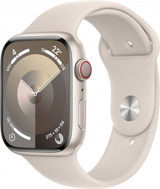 Apple Watch Series 9 Cellular Apple Uyumlu WatchOS Su Geçirmez 45 mm Fluoro Elastomer Kauçuk Kordon Kare Unisex Sim Kartlı Akıllı Saat Krem