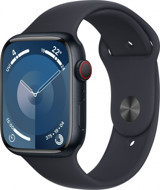 Apple Watch Series 9 Cellular Apple Uyumlu WatchOS Su Geçirmez 45 mm Fluoro Elastomer Kauçuk Kordon Kare Unisex Sim Kartlı Akıllı Saat Siyah