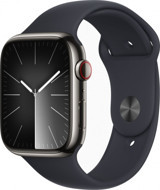 Apple Watch Series 9 Cellular Apple Uyumlu WatchOS Su Geçirmez 45 mm Fluoro Elastomer Kauçuk Kordon Çelik Kasa Kare Unisex Sim Kartlı Akıllı Saat Siyah