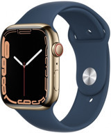Apple Watch Series 7 Cellular Apple Uyumlu WatchOS Su Geçirmez 45 mm Fluoro Elastomer Kauçuk Kordon Çelik Kasa Kare Unisex Sim Kartlı Akıllı Saat Mavi