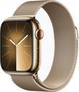 Apple Watch Series 9 Cellular Apple Uyumlu WatchOS Su Geçirmez 41 mm Metal Örgü Kordon Kare Unisex Sim Kartlı Akıllı Saat Altın