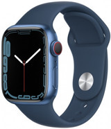 Apple Watch Series 7 Cellular Apple Uyumlu WatchOS Su Geçirmez 41 mm Fluoro Elastomer Kauçuk Kordon Kare Unisex Sim Kartlı Akıllı Saat Mavi