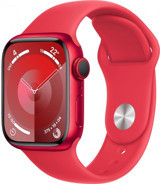 Apple Watch Series 9 Cellular Apple Uyumlu WatchOS Su Geçirmez 41 mm Fluoro Elastomer Kauçuk Kordon Kare Unisex Sim Kartlı Akıllı Saat Kırmızı