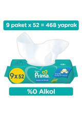 Prima Temiz ve Ferah 52 Yaprak 9'lu Paket Islak Mendil