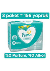 Prima Hassas Ciltler İçin Kokusuz 52 Yaprak 3'lü Paket Islak Mendil