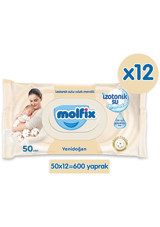 Molfix İzotonik Sulu Yenidoğan 50 Yaprak 12'li Paket Islak Mendil