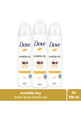 Dove Invisible Dry Pudrasız Ter Önleyici Antiperspirant Sprey Kadın Deodorant 3x150 ml