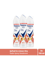 Rexona Üstün Koruma Şeftali&Limon Otu Pudrasız Ter Önleyici Antiperspirant Sprey Kadın Deodorant 3x150 ml