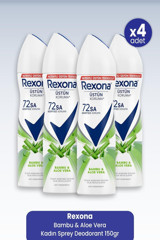 Rexona Üstün Koruma Bambu&Aloe Vera Pudrasız Ter Önleyici Antiperspirant Sprey Kadın Deodorant 4x150 ml